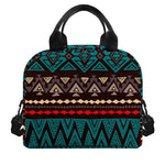 Teal And Brown Aztec Pattern Print Insulated Lunch Bag