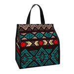 Teal And Brown Aztec Pattern Print Insulated Lunch Tote
