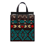 Teal And Brown Aztec Pattern Print Insulated Lunch Tote
