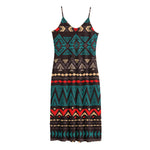 Teal And Brown Aztec Pattern Print Jersey Midi Cami Dress