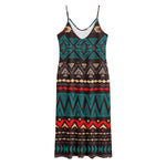 Teal And Brown Aztec Pattern Print Jersey Midi Cami Dress