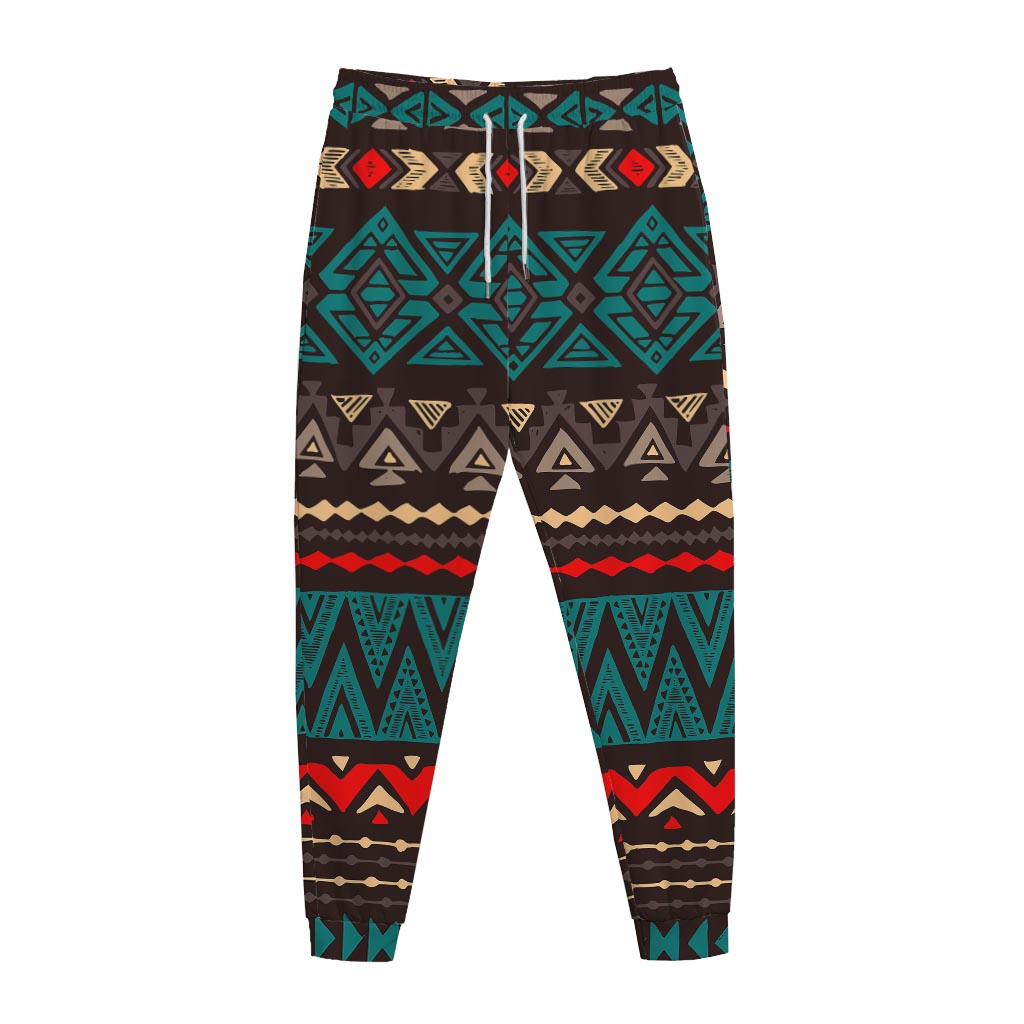 Teal And Brown Aztec Pattern Print Jogger Pants