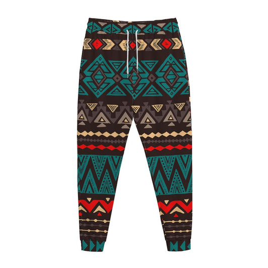 Teal And Brown Aztec Pattern Print Jogger Pants