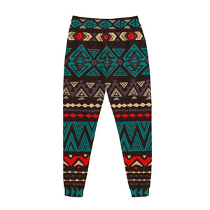 Teal And Brown Aztec Pattern Print Jogger Pants