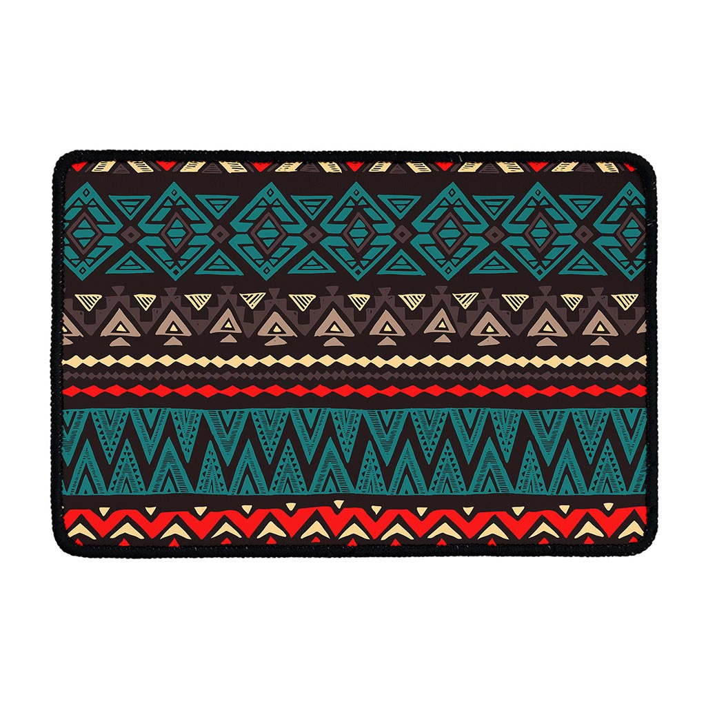 Teal And Brown Aztec Pattern Print Kitchen Mat