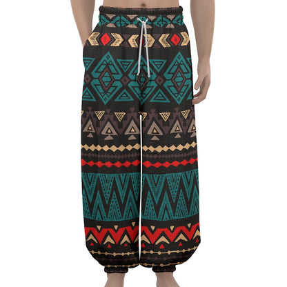 Teal And Brown Aztec Pattern Print Lantern Pants