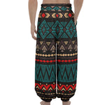 Teal And Brown Aztec Pattern Print Lantern Pants