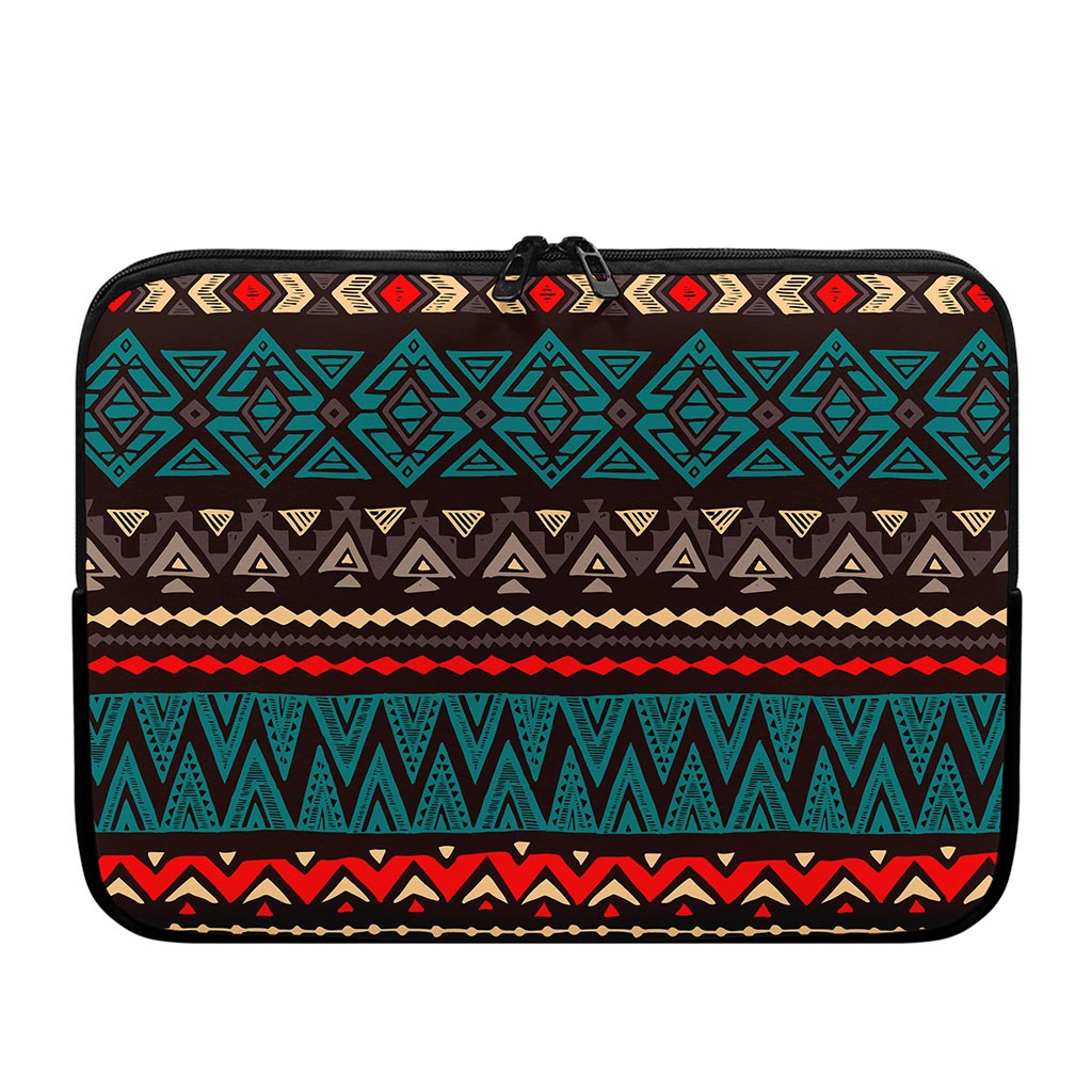 Teal And Brown Aztec Pattern Print Laptop Sleeve