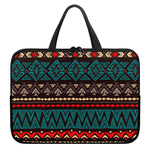 Teal And Brown Aztec Pattern Print Laptop Sleeve With Handle