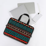 Teal And Brown Aztec Pattern Print Laptop Sleeve With Handle