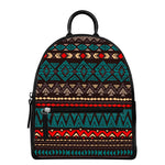 Teal And Brown Aztec Pattern Print Leather Backpack