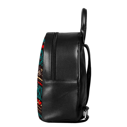Teal And Brown Aztec Pattern Print Leather Backpack