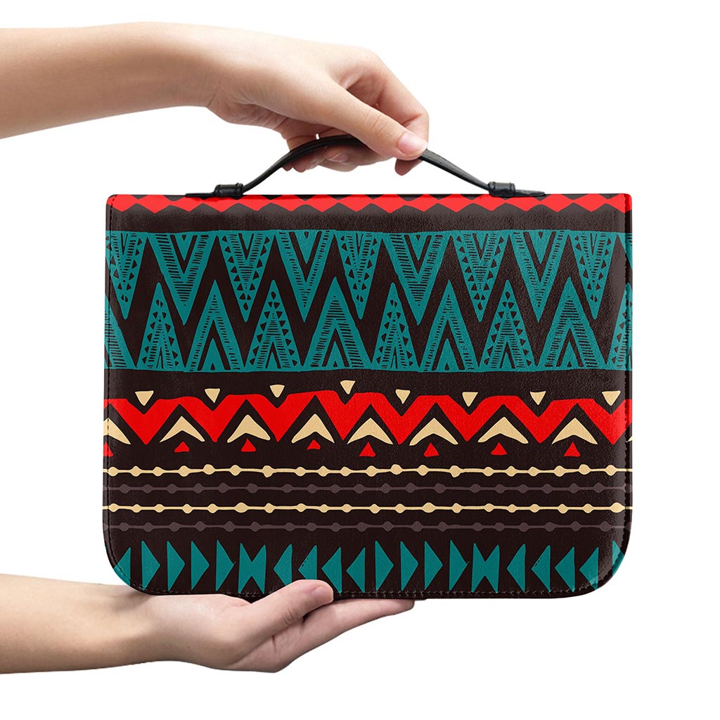 Teal And Brown Aztec Pattern Print Leather Bible Cover
