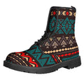 Teal And Brown Aztec Pattern Print Lace-Up Boots