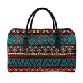 Teal And Brown Aztec Pattern Print Leather Duffel Bag