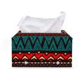 Teal And Brown Aztec Pattern Print Leather Tissue Box Cover