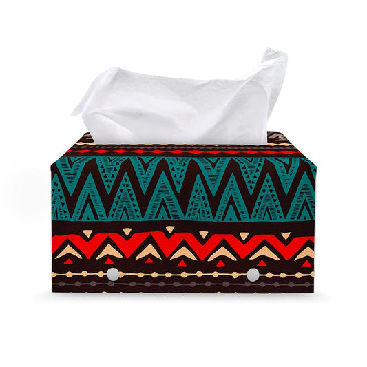 Teal And Brown Aztec Pattern Print Leather Tissue Box Cover