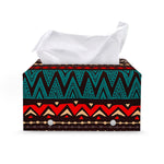 Teal And Brown Aztec Pattern Print Leather Tissue Box Cover