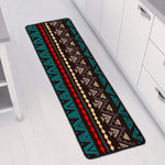 Teal And Brown Aztec Pattern Print Long Kitchen Mat