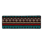 Teal And Brown Aztec Pattern Print Long Kitchen Mat