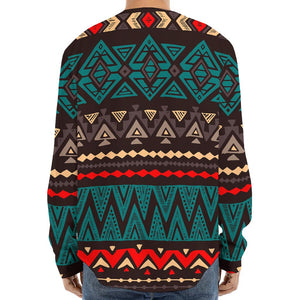 Teal And Brown Aztec Pattern Print Long Sleeve Baseball Jersey