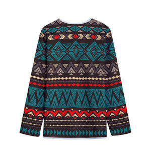 Teal And Brown Aztec Pattern Print Long Sleeve Short Coat