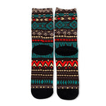 Teal And Brown Aztec Pattern Print Long Socks