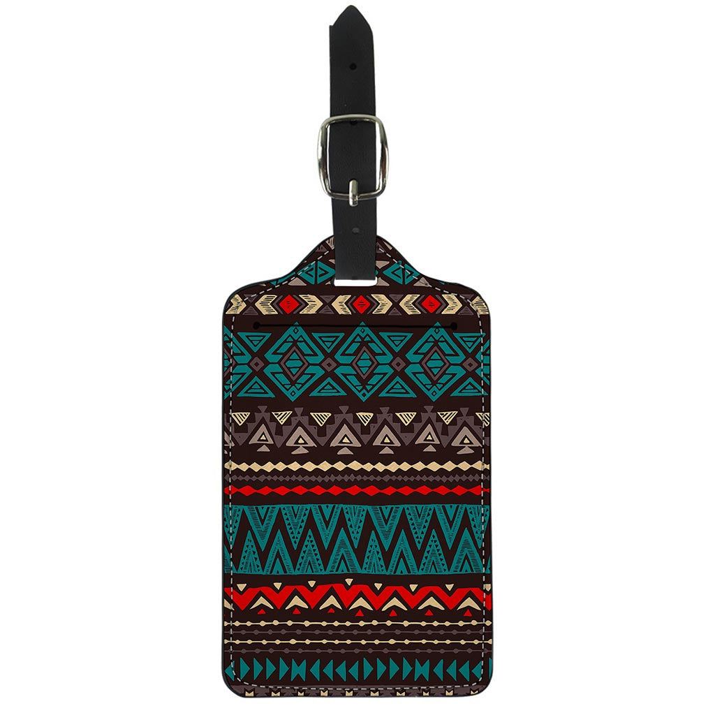 Teal And Brown Aztec Pattern Print Luggage Tag