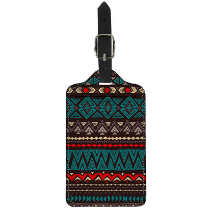 Teal And Brown Aztec Pattern Print Luggage Tag