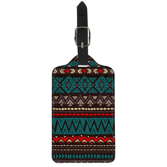Teal And Brown Aztec Pattern Print Luggage Tag