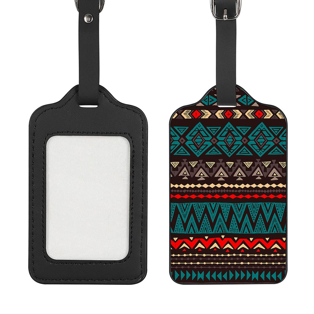 Teal And Brown Aztec Pattern Print Luggage Tag