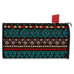 Teal And Brown Aztec Pattern Print Mailbox Cover