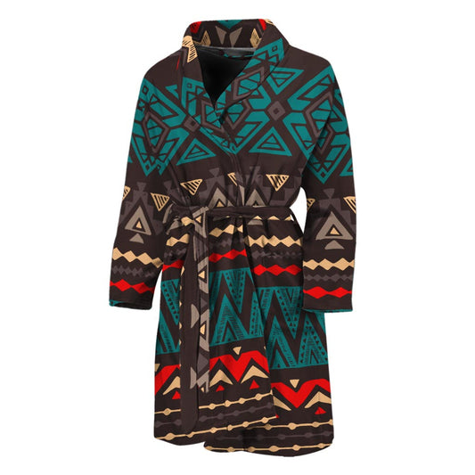 Teal And Brown Aztec Pattern Print Men's Bathrobe