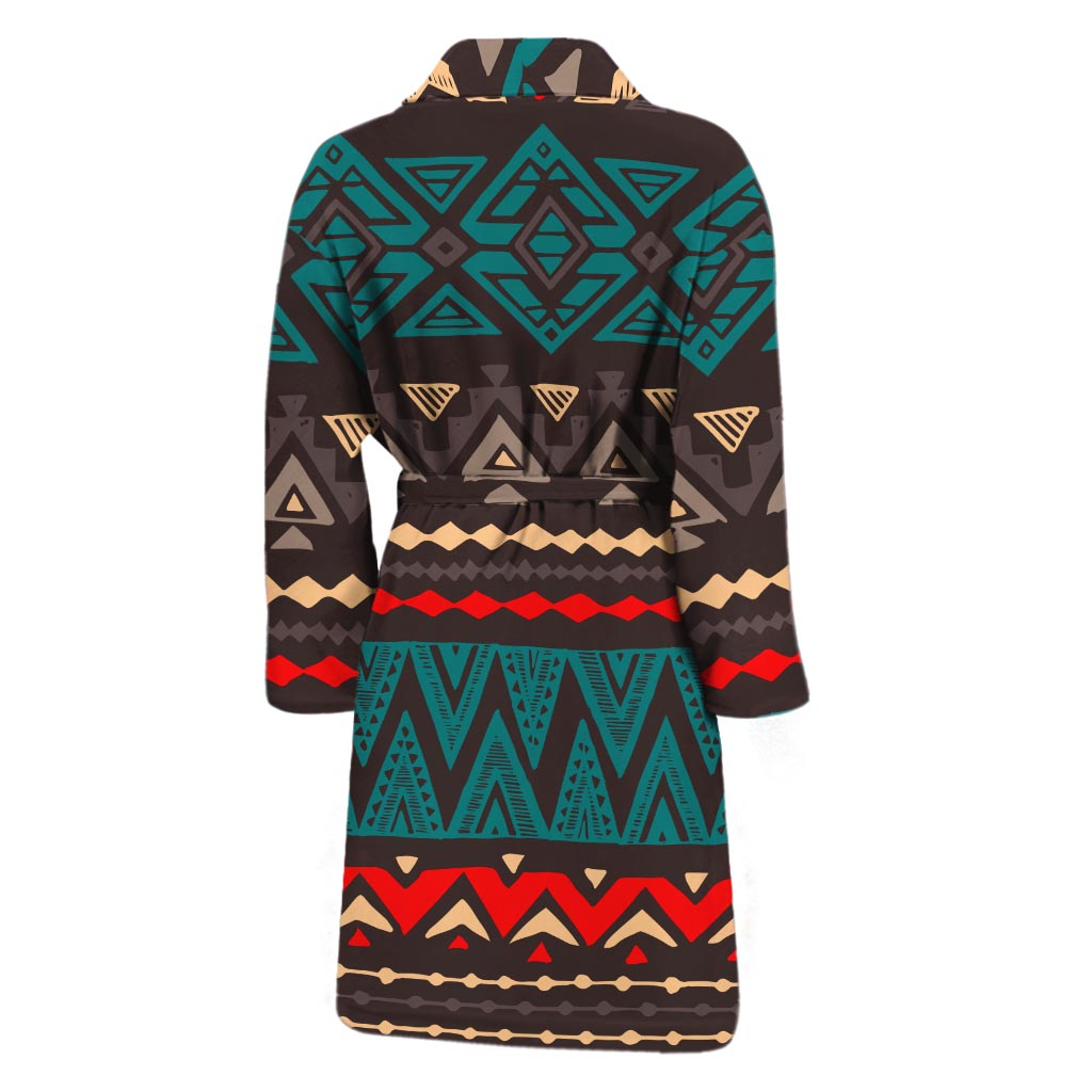 Teal And Brown Aztec Pattern Print Men's Bathrobe