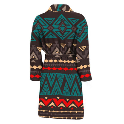 Teal And Brown Aztec Pattern Print Men's Bathrobe