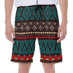 Teal And Brown Aztec Pattern Print Men's Beach Shorts