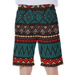 Teal And Brown Aztec Pattern Print Men's Beach Shorts