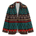 Teal And Brown Aztec Pattern Print Men's Blazer