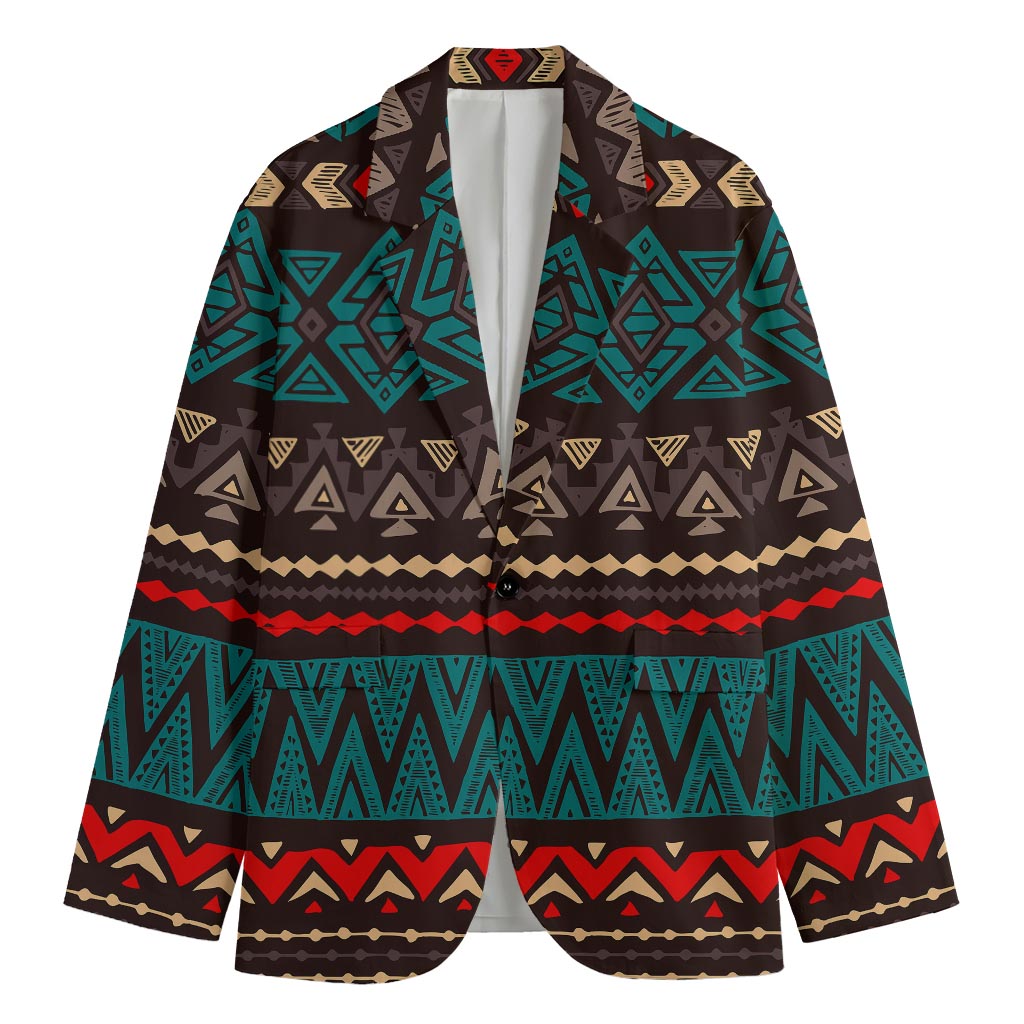 Teal And Brown Aztec Pattern Print Men's Blazer