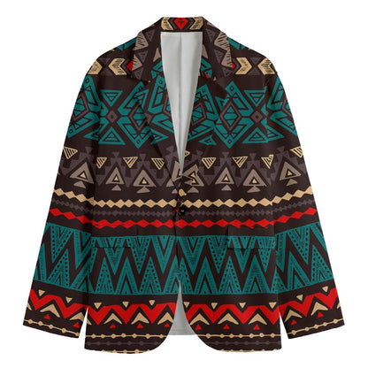 Teal And Brown Aztec Pattern Print Men's Blazer