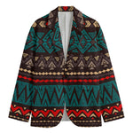 Teal And Brown Aztec Pattern Print Men's Blazer