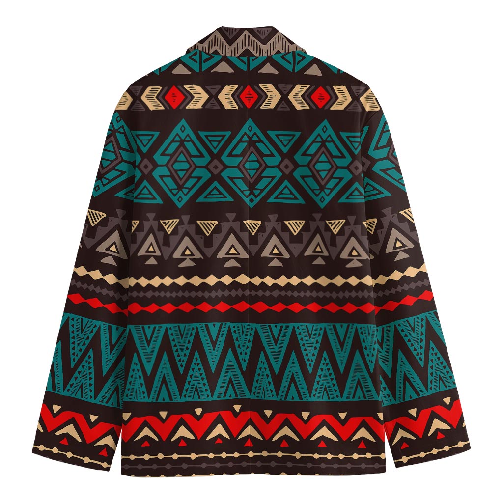 Teal And Brown Aztec Pattern Print Men's Blazer
