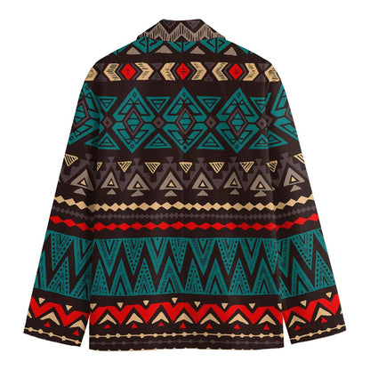 Teal And Brown Aztec Pattern Print Men's Blazer