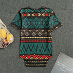 Teal And Brown Aztec Pattern Print Men's Bodysuit