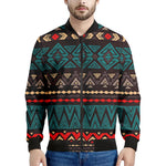 Teal And Brown Aztec Pattern Print Men's Bomber Jacket