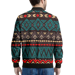 Teal And Brown Aztec Pattern Print Men's Bomber Jacket