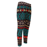 Teal And Brown Aztec Pattern Print Men's Compression Pants