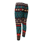 Teal And Brown Aztec Pattern Print Men's Compression Pants