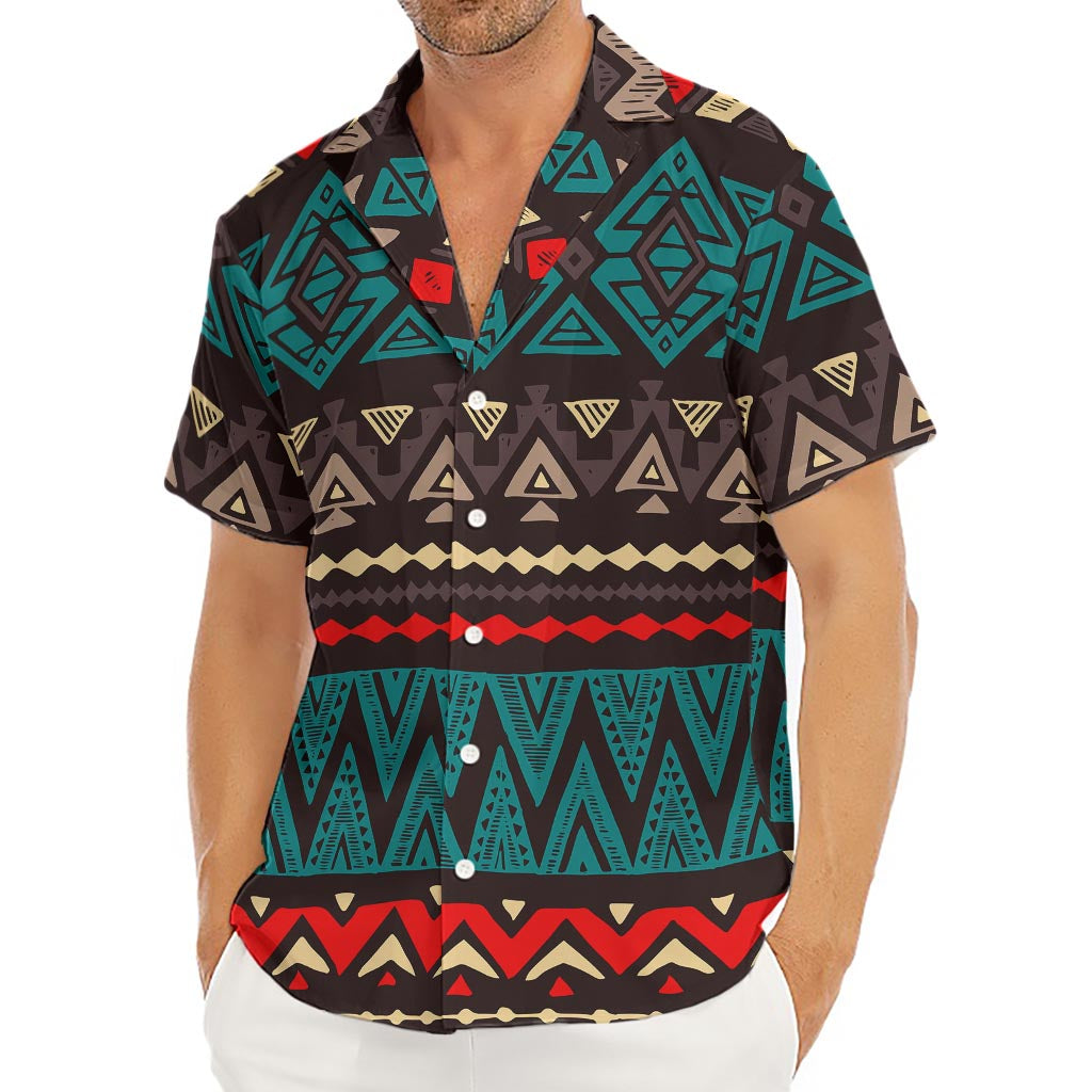 Teal And Brown Aztec Pattern Print Men's Deep V-Neck Shirt