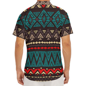 Teal And Brown Aztec Pattern Print Men's Deep V-Neck Shirt